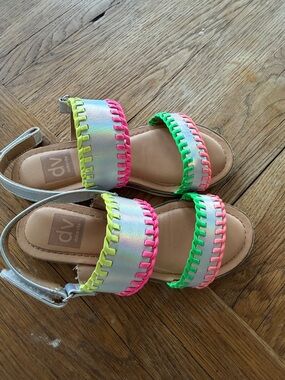 DV by Dolce Vita Iridescent Kids Sandals with Neon Pink & Neon Green Size 13